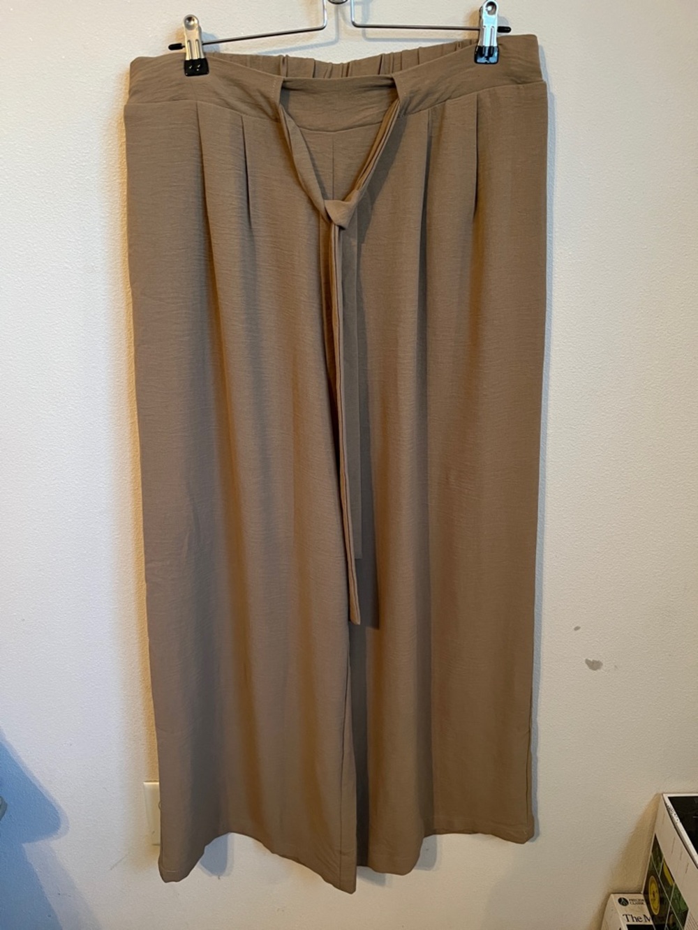 Wide Leg Tie-Waist Pants - Taupe